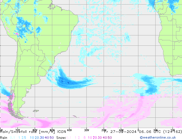 Rain/Snowfall rate ICON пт 27.09.2024 06 UTC