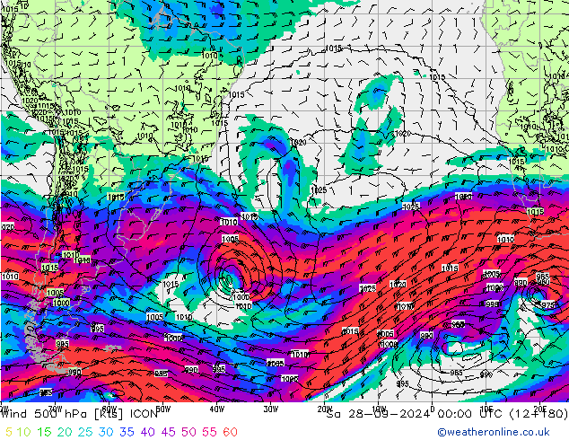 Wind 500 hPa ICON za 28.09.2024 00 UTC