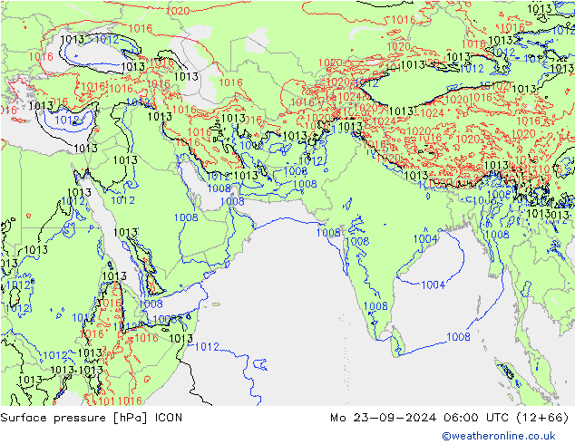 Surface pressure ICON Mo 23.09.2024 06 UTC