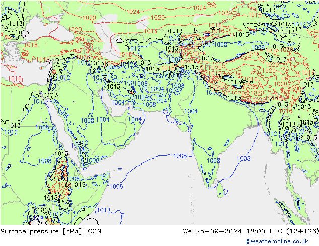 Surface pressure ICON We 25.09.2024 18 UTC