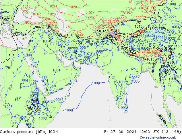 Luchtdruk (Grond) ICON vr 27.09.2024 12 UTC