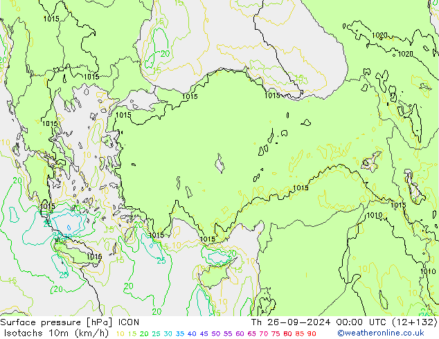 Eşrüzgar Hızları (km/sa) ICON Per 26.09.2024 00 UTC