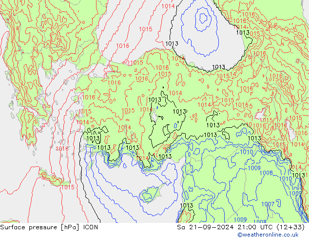 Atmosférický tlak ICON So 21.09.2024 21 UTC