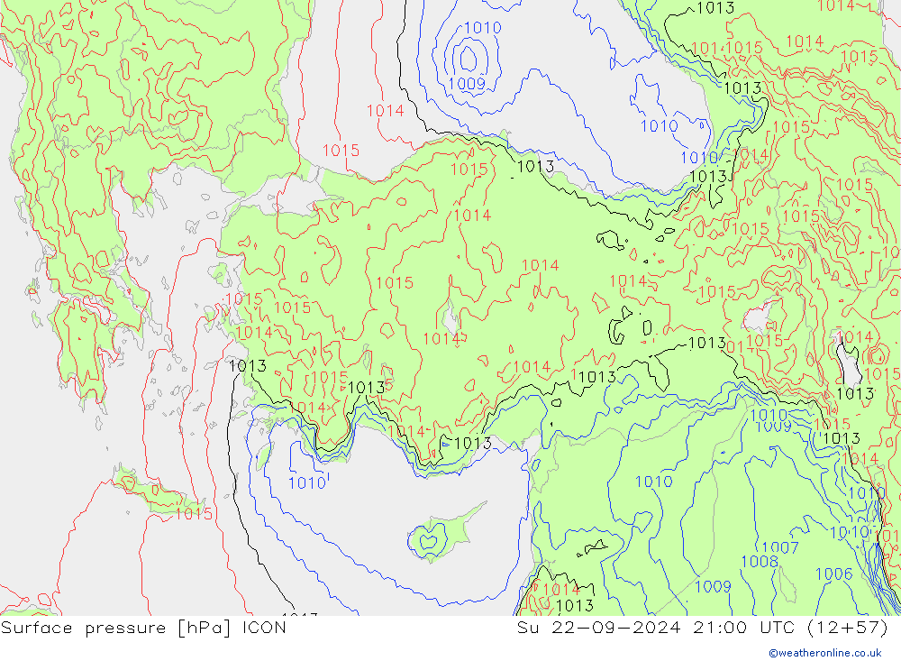 Surface pressure ICON Su 22.09.2024 21 UTC