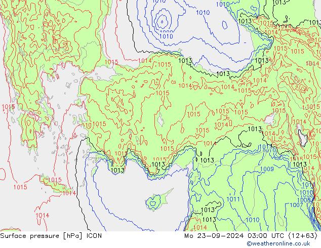 Surface pressure ICON Mo 23.09.2024 03 UTC