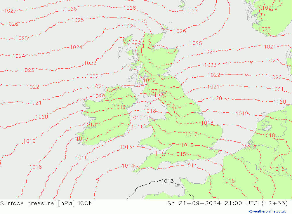 Surface pressure ICON Sa 21.09.2024 21 UTC