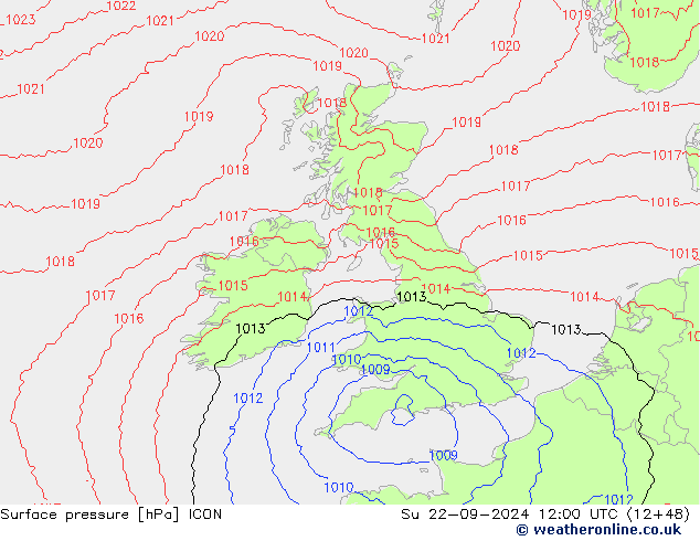 Luchtdruk (Grond) ICON zo 22.09.2024 12 UTC