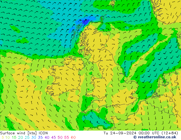 Vento 10 m ICON mar 24.09.2024 00 UTC