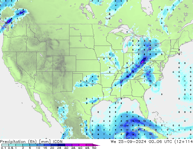 Precipitation (6h) ICON We 25.09.2024 06 UTC