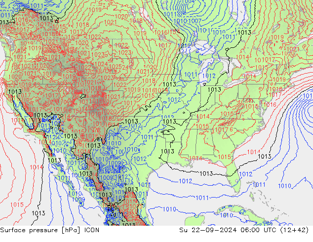 Surface pressure ICON Su 22.09.2024 06 UTC