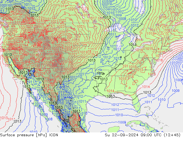 Pressione al suolo ICON dom 22.09.2024 09 UTC