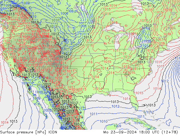 Surface pressure ICON Mo 23.09.2024 18 UTC