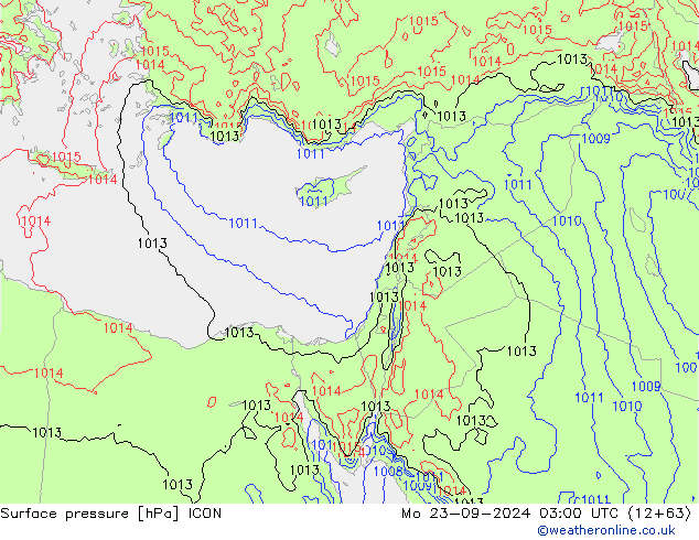 Surface pressure ICON Mo 23.09.2024 03 UTC