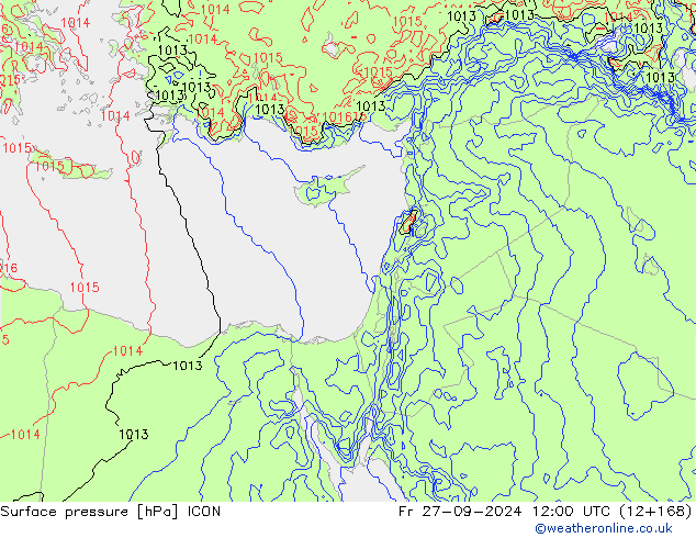 Surface pressure ICON Fr 27.09.2024 12 UTC