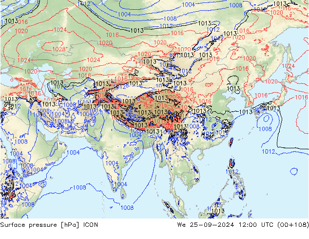 Surface pressure ICON We 25.09.2024 12 UTC