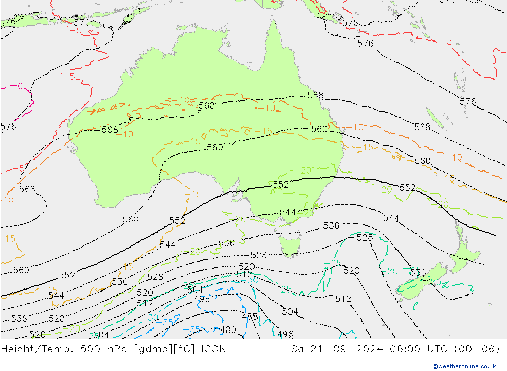 Height/Temp. 500 hPa ICON Sa 21.09.2024 06 UTC