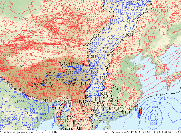 地面气压 ICON 星期六 28.09.2024 00 UTC