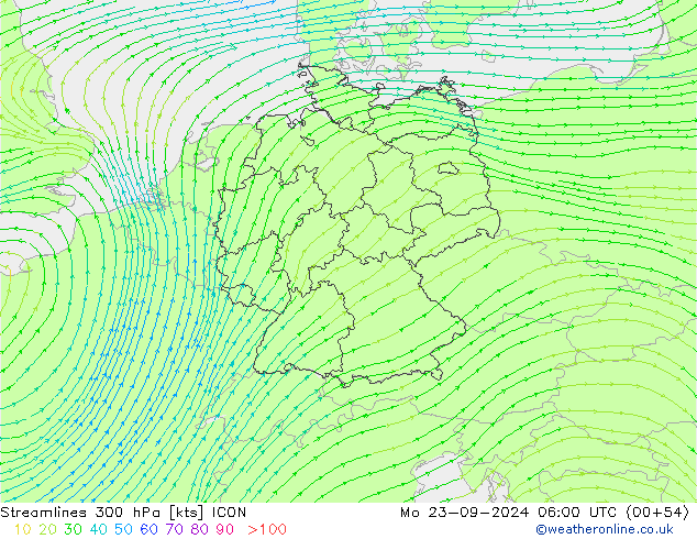 Streamlines 300 hPa ICON Mo 23.09.2024 06 UTC