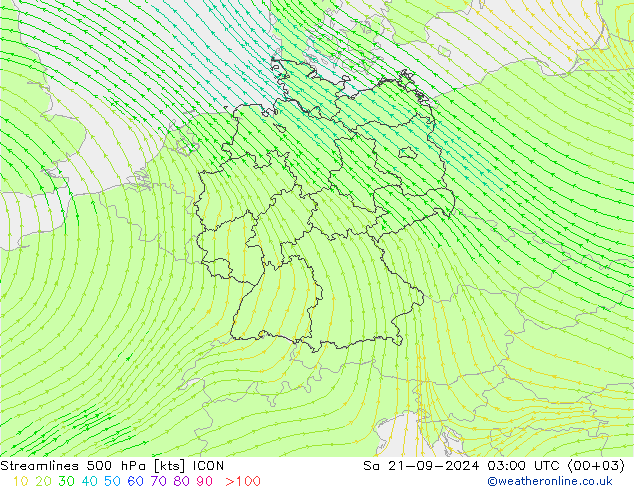 风 500 hPa ICON 星期六 21.09.2024 03 UTC