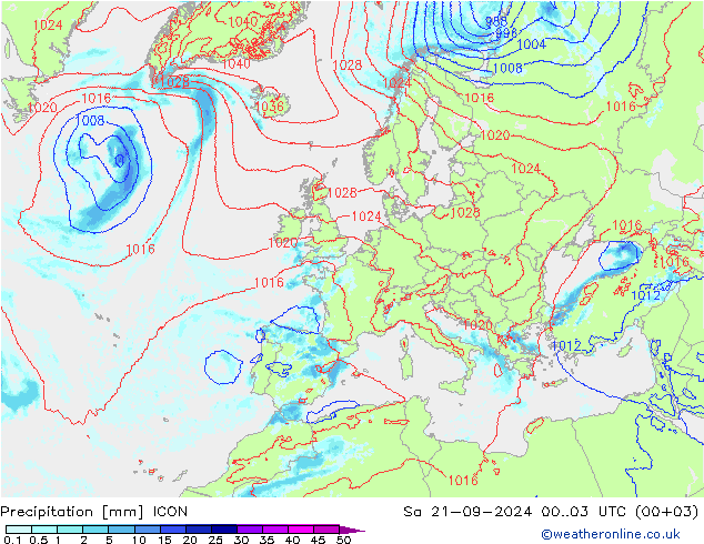 降水 ICON 星期六 21.09.2024 03 UTC