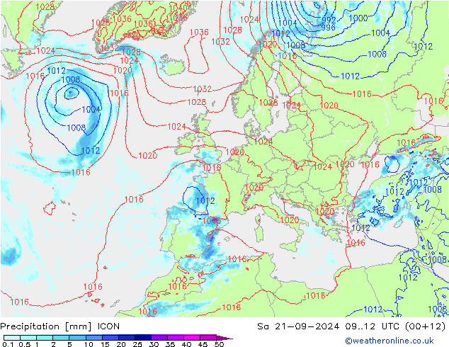降水 ICON 星期六 21.09.2024 12 UTC