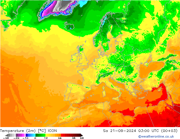 Temperatura (2m) ICON sáb 21.09.2024 03 UTC