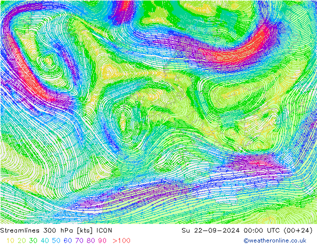 风 300 hPa ICON 星期日 22.09.2024 00 UTC