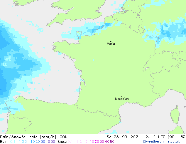 Regen/Schneefallrate ICON Sa 28.09.2024 12 UTC