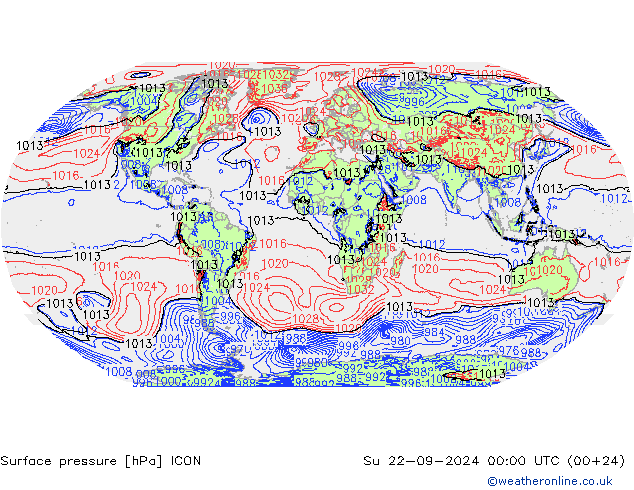 地面气压 ICON 星期日 22.09.2024 00 UTC