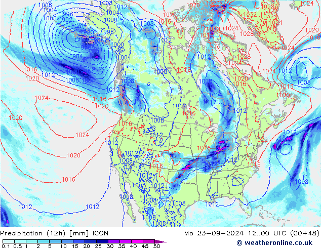 降水量 (12h) ICON 星期一 23.09.2024 00 UTC