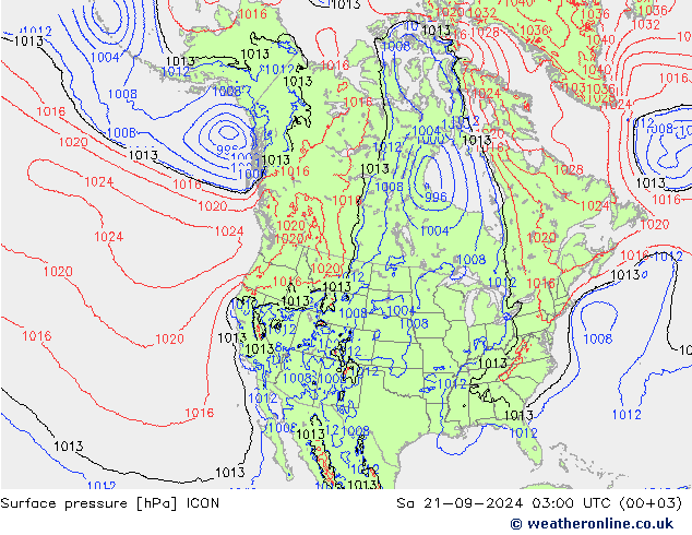 地面气压 ICON 星期六 21.09.2024 03 UTC