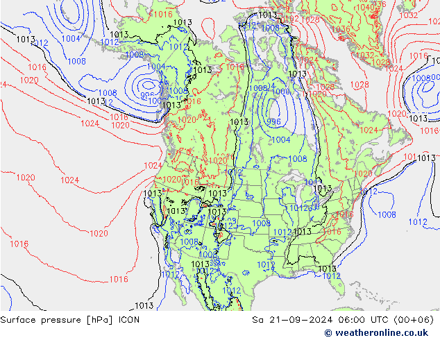 地面气压 ICON 星期六 21.09.2024 06 UTC