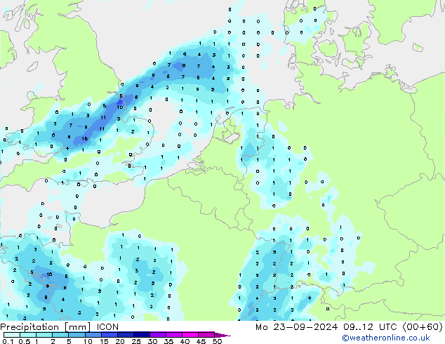 降水 ICON 星期一 23.09.2024 12 UTC