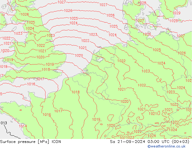 地面气压 ICON 星期六 21.09.2024 03 UTC