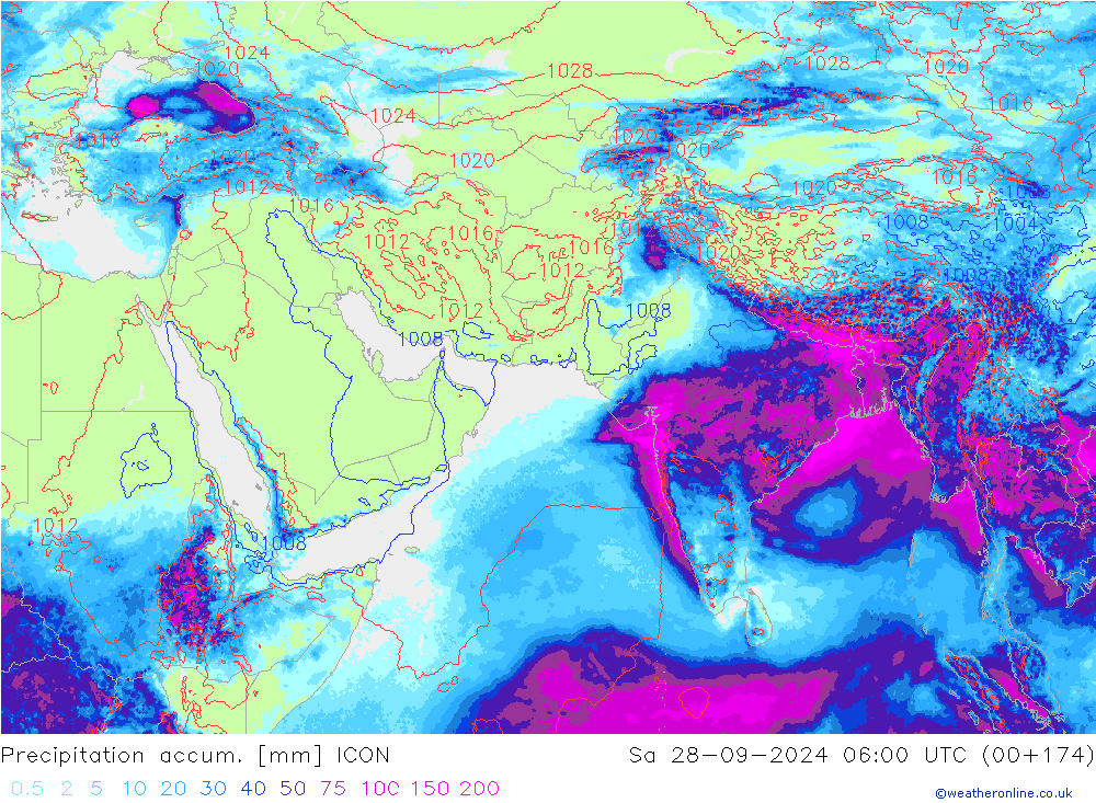 Precipitation accum. ICON 星期六 28.09.2024 06 UTC