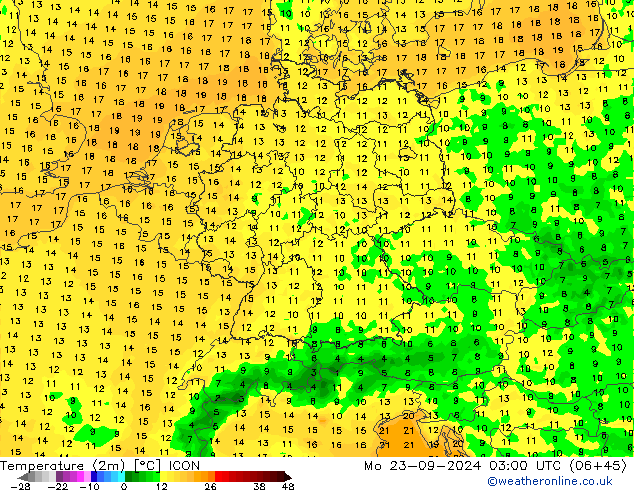 Temperature (2m) ICON Mo 23.09.2024 03 UTC