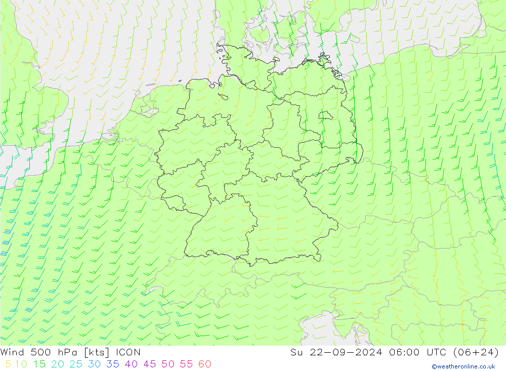 风 500 hPa ICON 星期日 22.09.2024 06 UTC