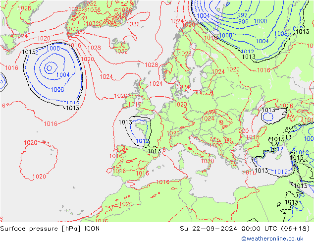 Surface pressure ICON Su 22.09.2024 00 UTC