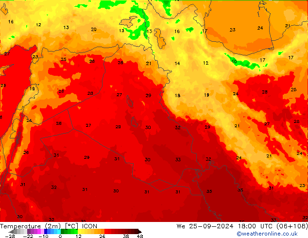 Temperature (2m) ICON We 25.09.2024 18 UTC