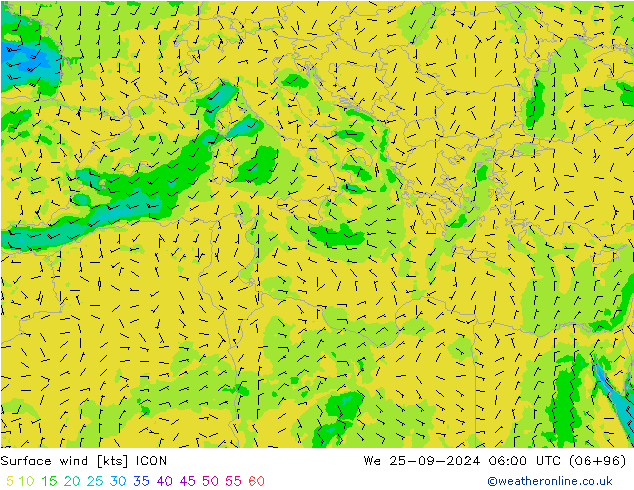 Surface wind ICON We 25.09.2024 06 UTC