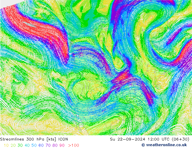 Streamlines 300 hPa ICON Su 22.09.2024 12 UTC