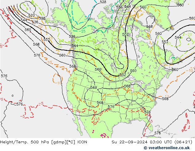 Height/Temp. 500 hPa ICON So 22.09.2024 03 UTC