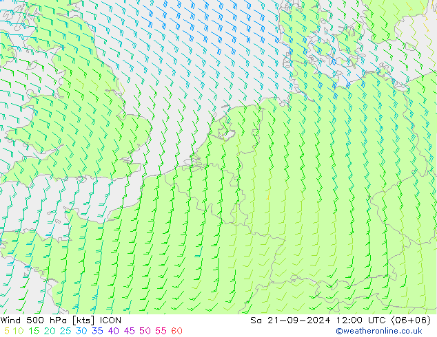 风 500 hPa ICON 星期六 21.09.2024 12 UTC