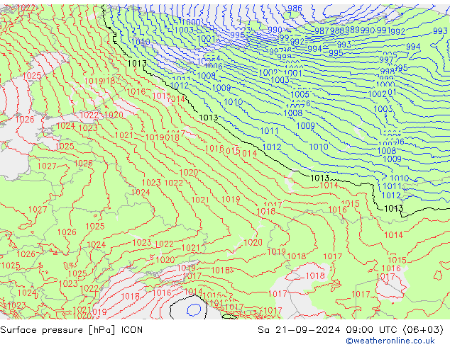 Surface pressure ICON Sa 21.09.2024 09 UTC