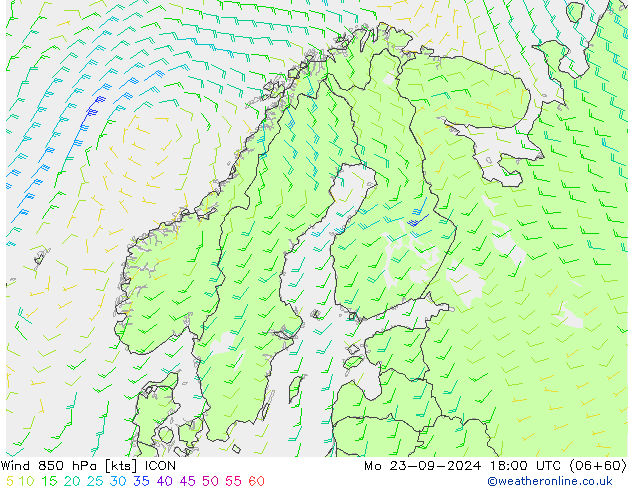 风 850 hPa ICON 星期一 23.09.2024 18 UTC