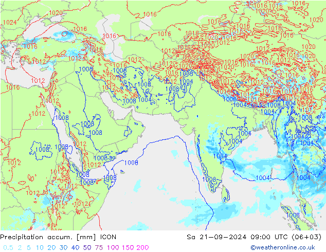 Precipitation accum. ICON 星期六 21.09.2024 09 UTC