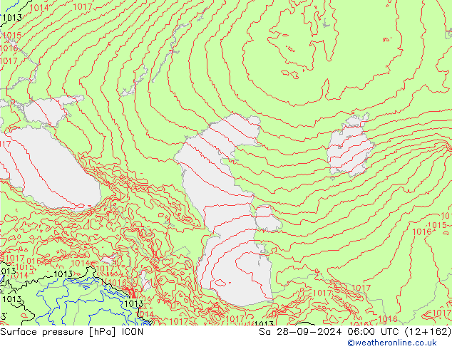 Atmosférický tlak ICON So 28.09.2024 06 UTC