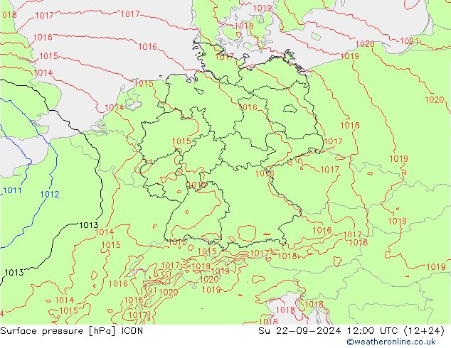 地面气压 ICON 星期日 22.09.2024 12 UTC