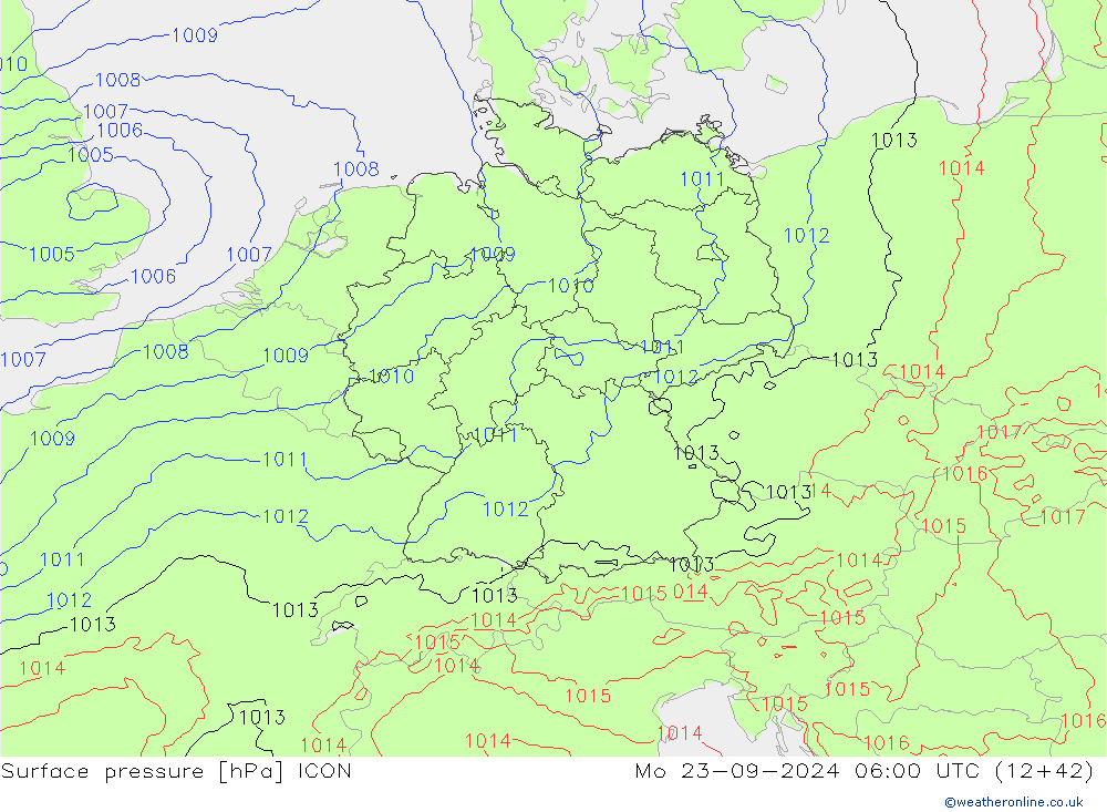 地面气压 ICON 星期一 23.09.2024 06 UTC