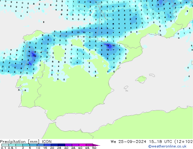 Niederschlag ICON Mi 25.09.2024 18 UTC